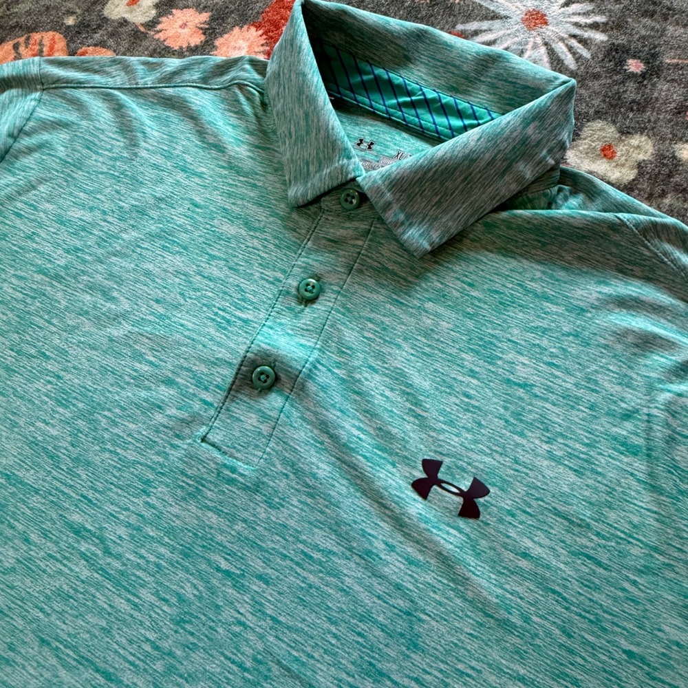 Under Armour HeatGear Mens XL Loose Fit Polo Shirt Teal Heather Short Sleeve